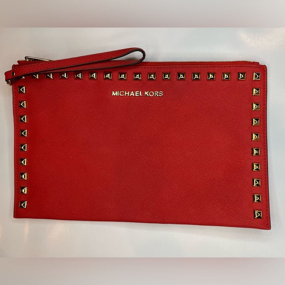 Michael Kors Handbags - Michael Kors Red Wristlet with Gold Studding around the Outline EUC Must See